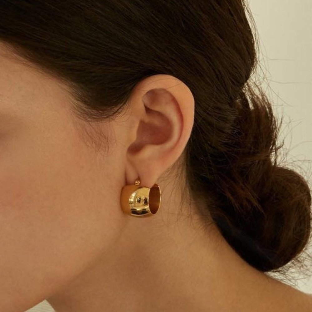 18k Gold Hoop earring| Small wide thick hoops